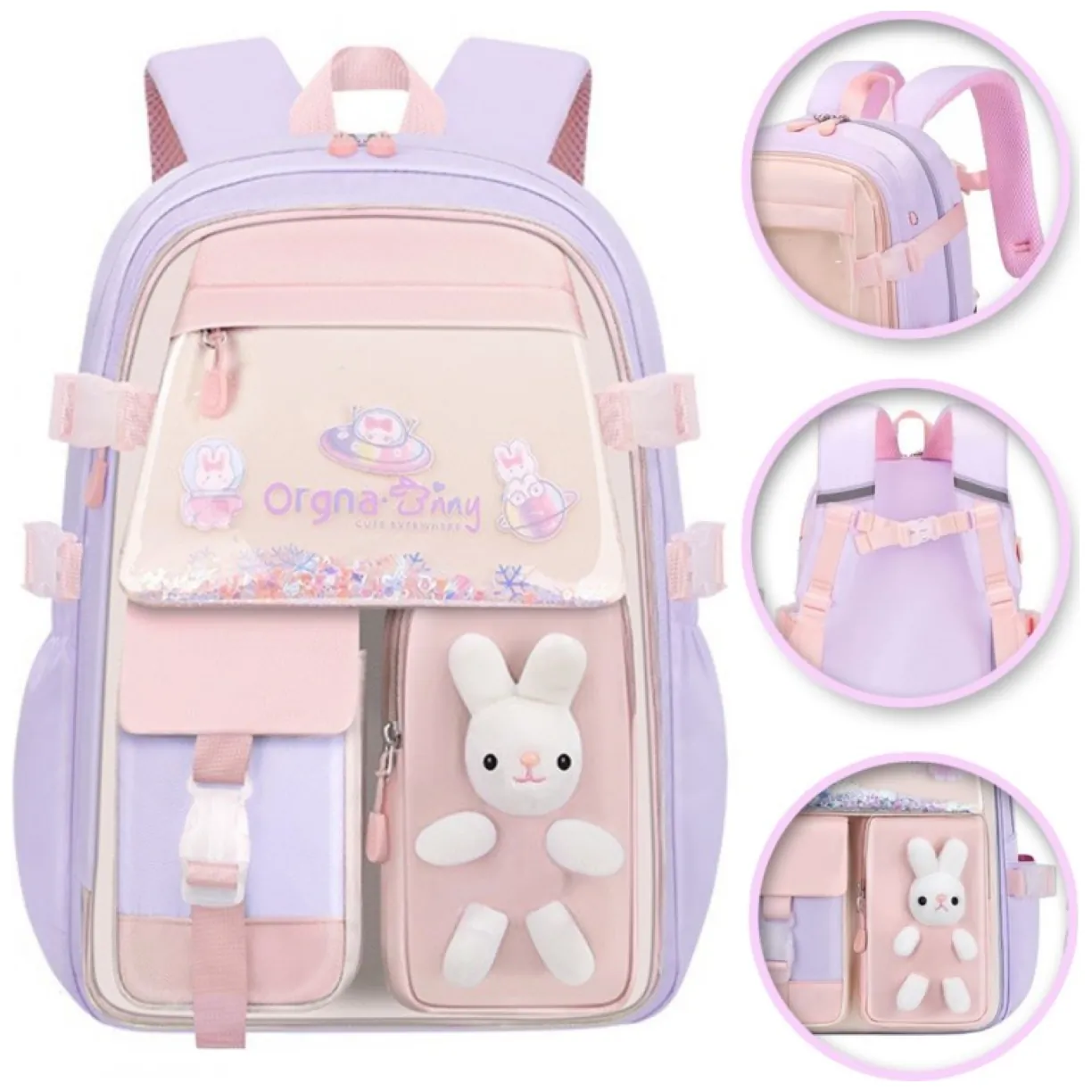 Plecak RABBIT sweet szkolny uniwersalny kieszonki, odblaski PL163FIO