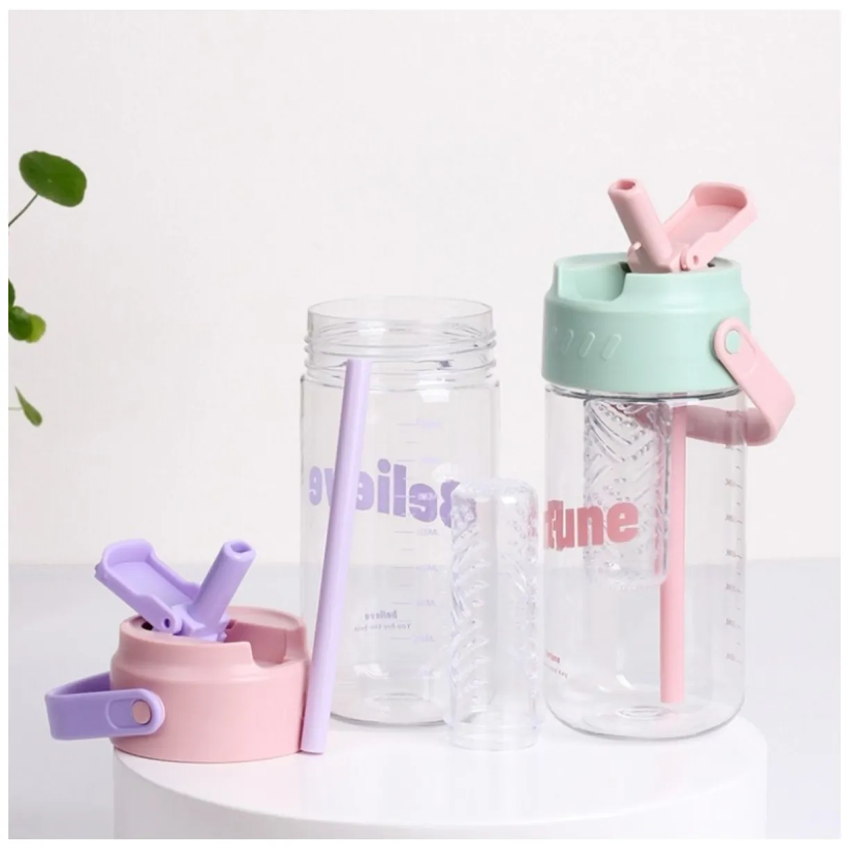 Butelka na wodę z koszyczkiem i słomką 800 ML Believe BD34 - obrazek 2