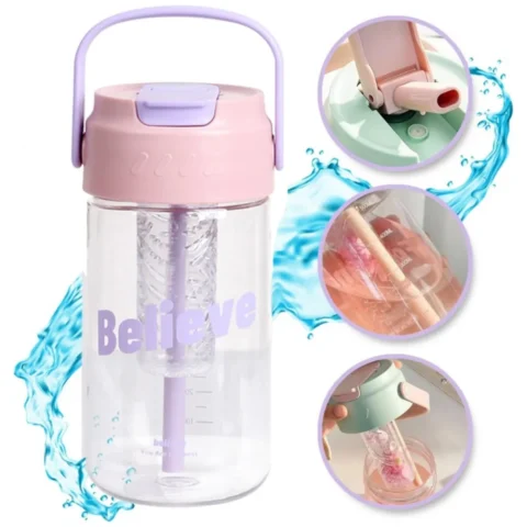 Butelka na wodę z koszyczkiem i słomką 800 ML Believe BD34