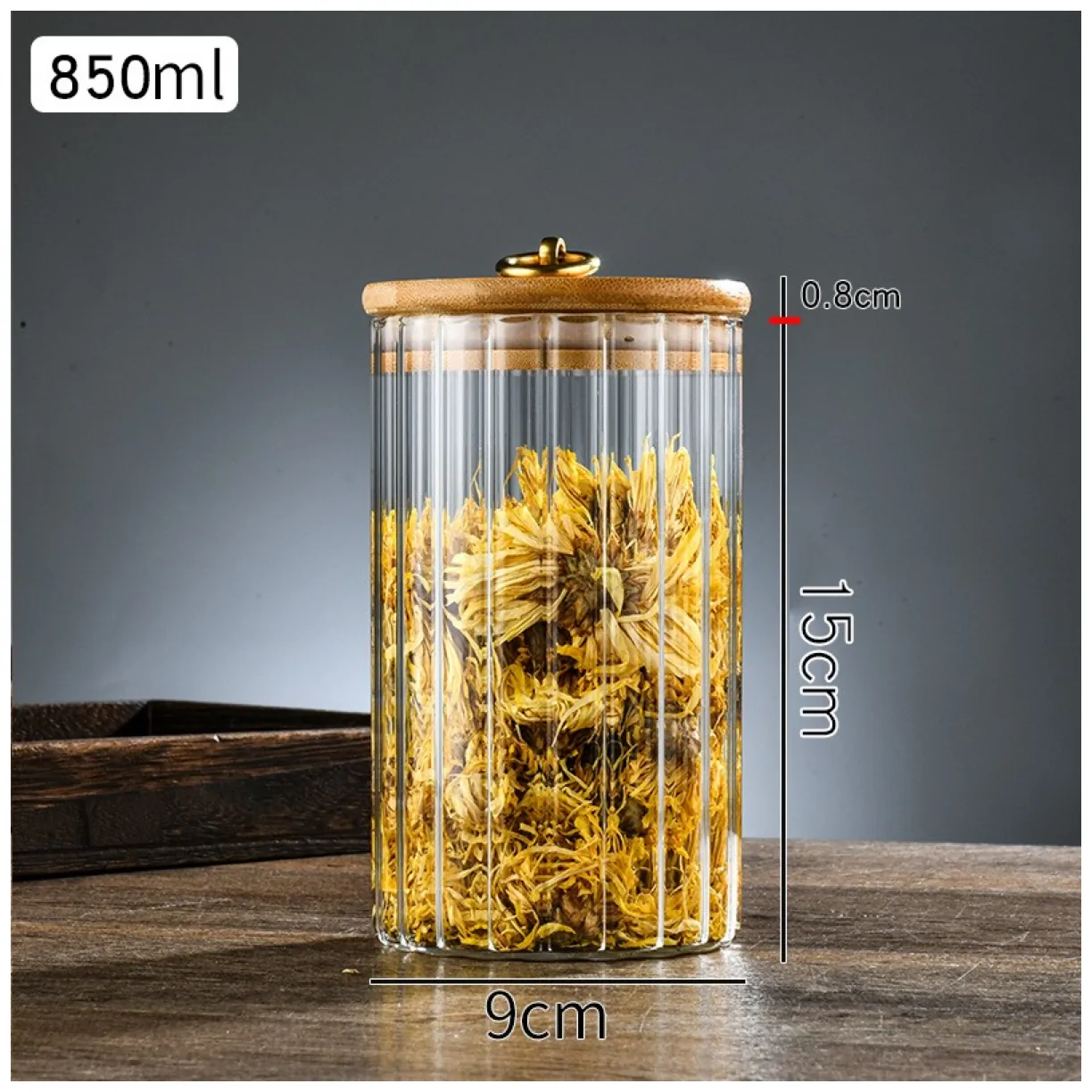 Cukiernica, pojemnik ryflowany z przykrywką bambusowa, rozm. M, 850 ml 1szt SZK168 - obrazek 10