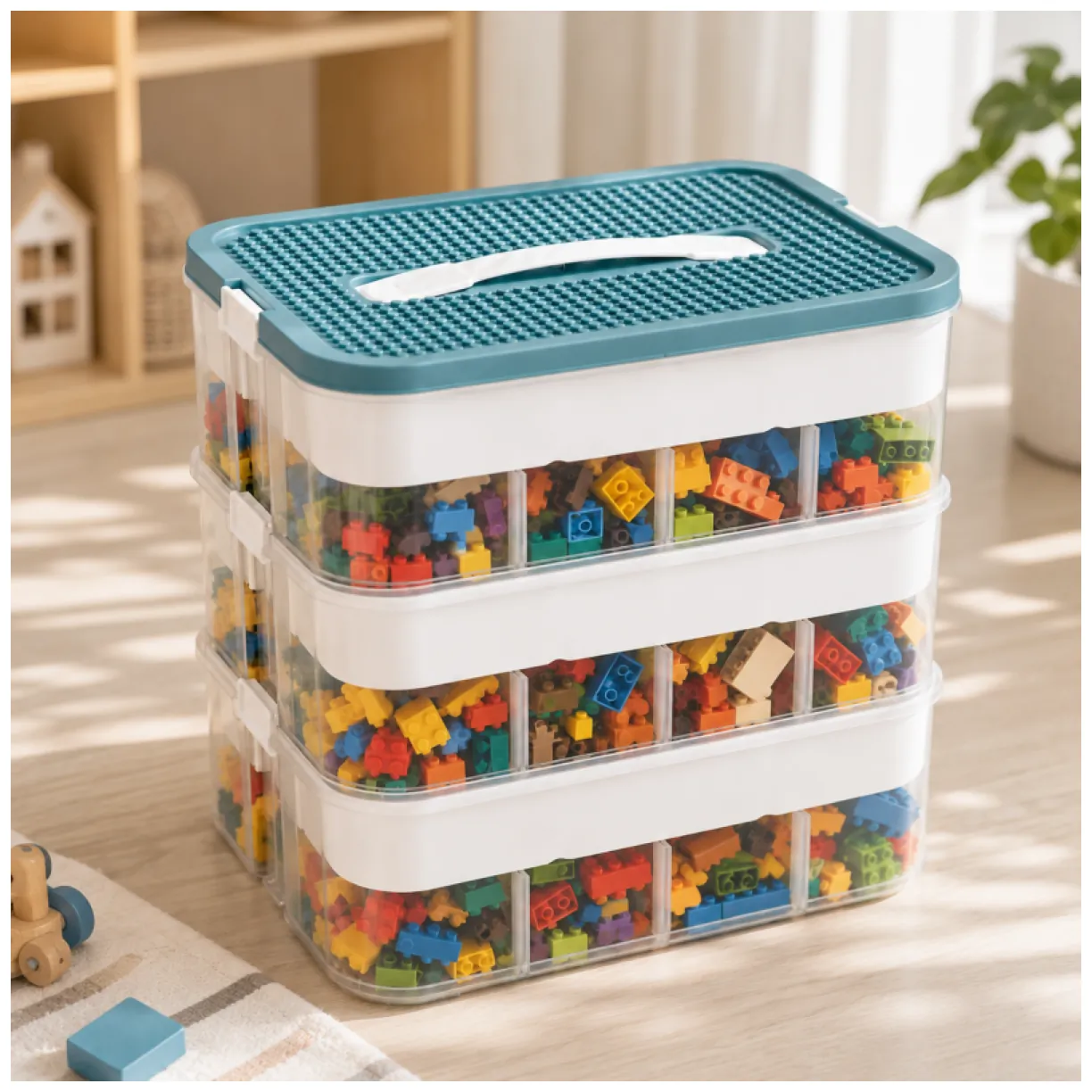 Przezroczysty organizer na klocki Lego 3-piętrowy z tacą sorter - obrazek 2