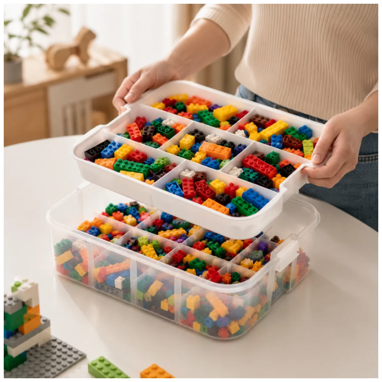 Przezroczysty organizer na klocki Lego 3-piętrowy z tacą sorter - obrazek 6