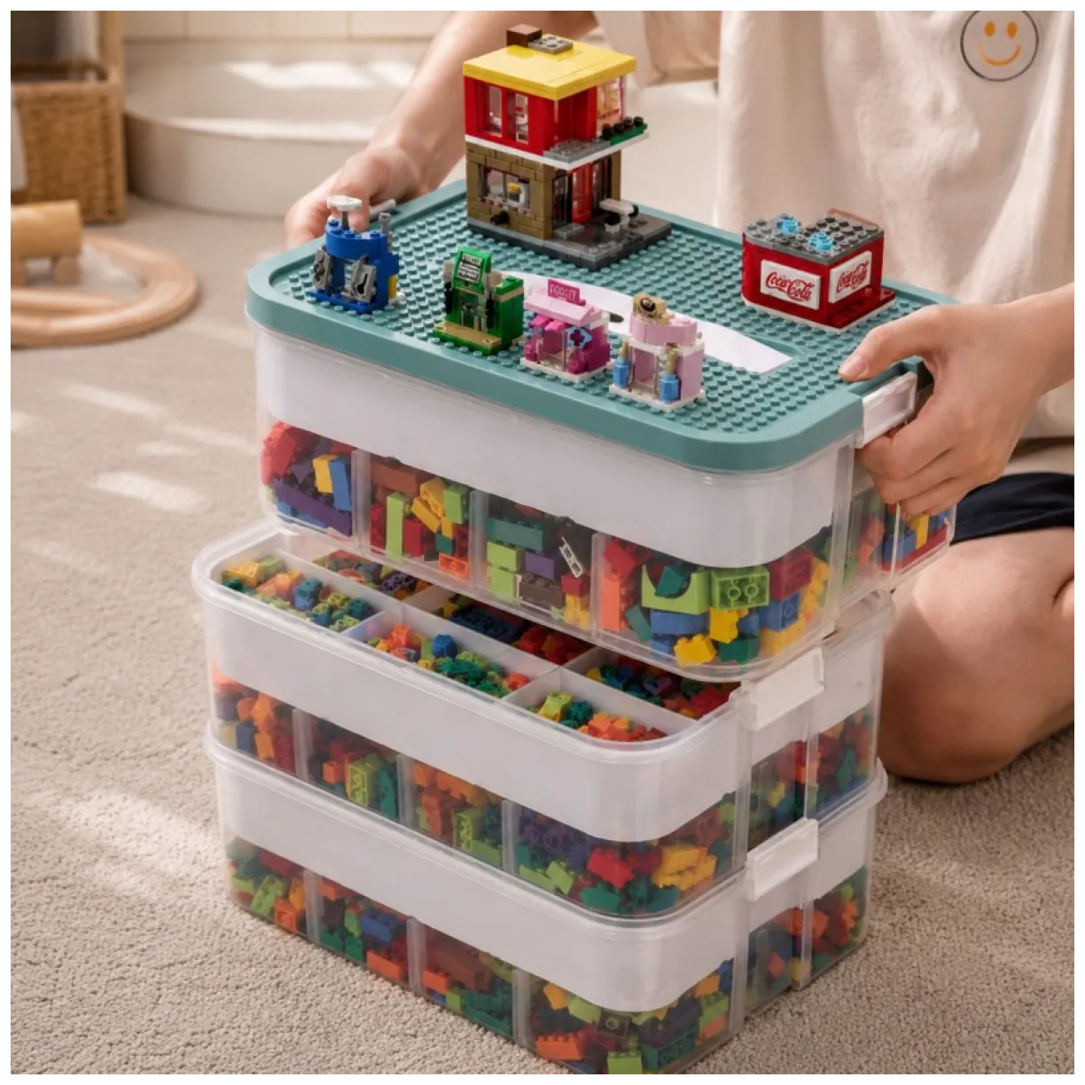 Przezroczysty organizer na klocki Lego 3-piętrowy z tacą sorter - obrazek 7