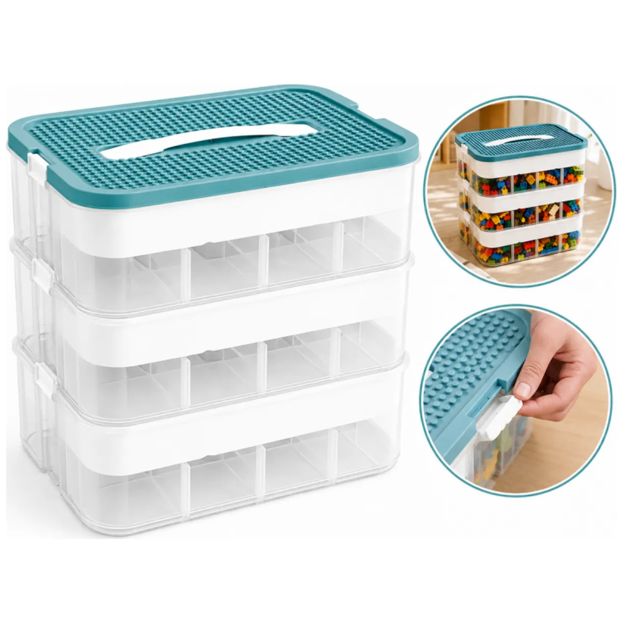 Przezroczysty organizer na klocki Lego 3-piętrowy z tacą sorter