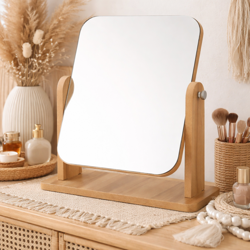 Lusterko kosmetyczne stojące drewniane prostokątne 23,5x19cm L7BR - obrazek 2