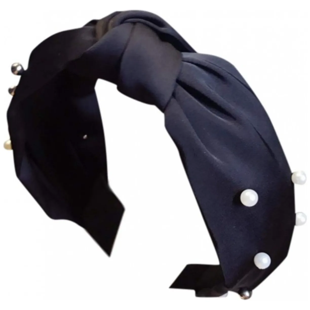 Opaska turban z materiału gruba czerń perełki O227CZ - obrazek 3