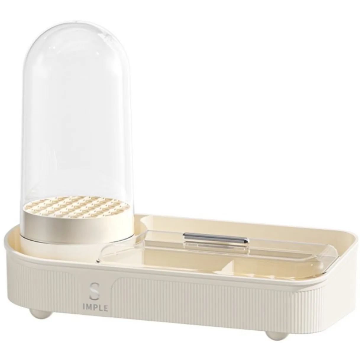 Obrotowy ryflowany organizer na pędzle i kosmetyki kremowy 33,5x28x14 cm - obrazek 2