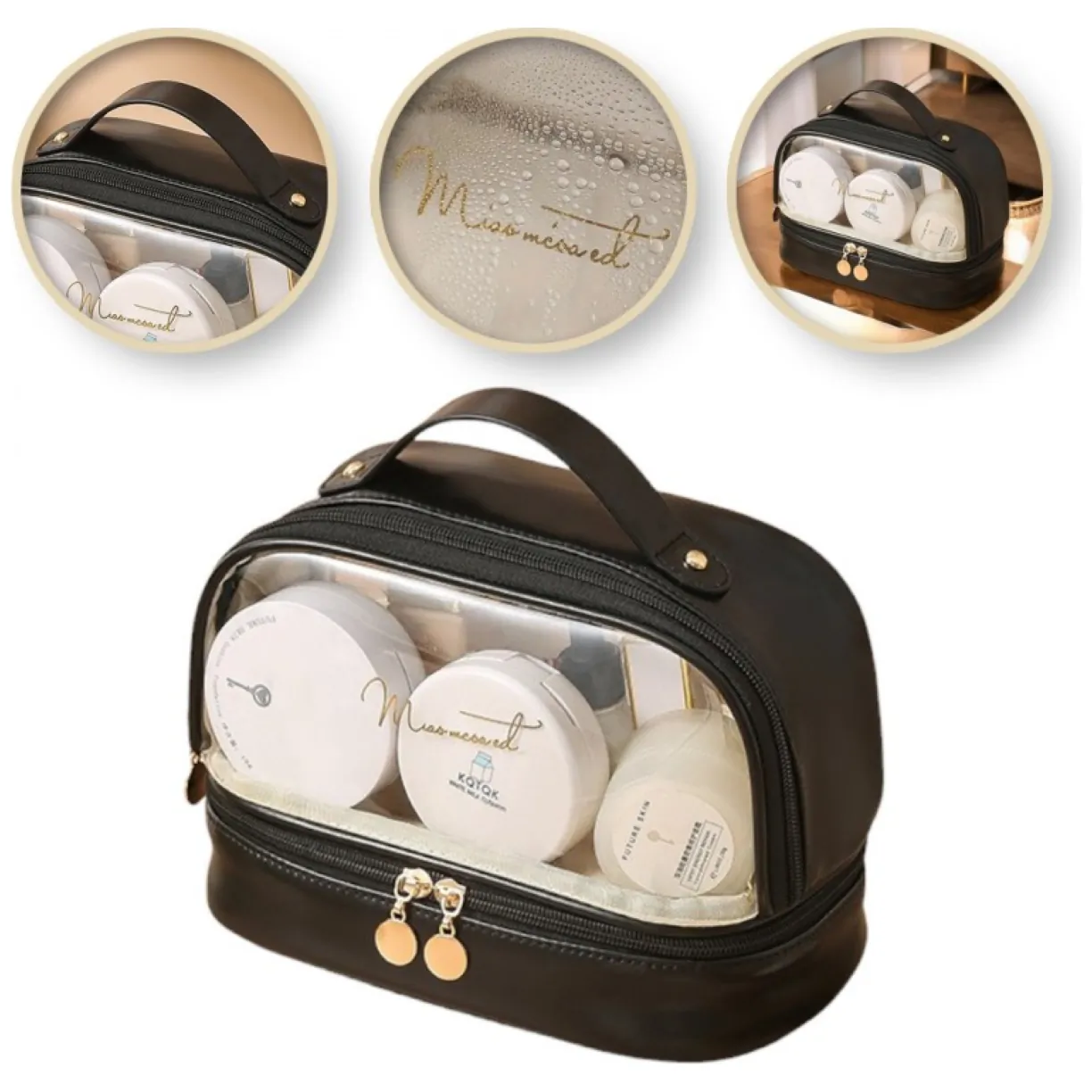 Kosmetyczka organizer na kosmetyki czarna dwupoziomowa 23x13,5x16cm KS115CZ