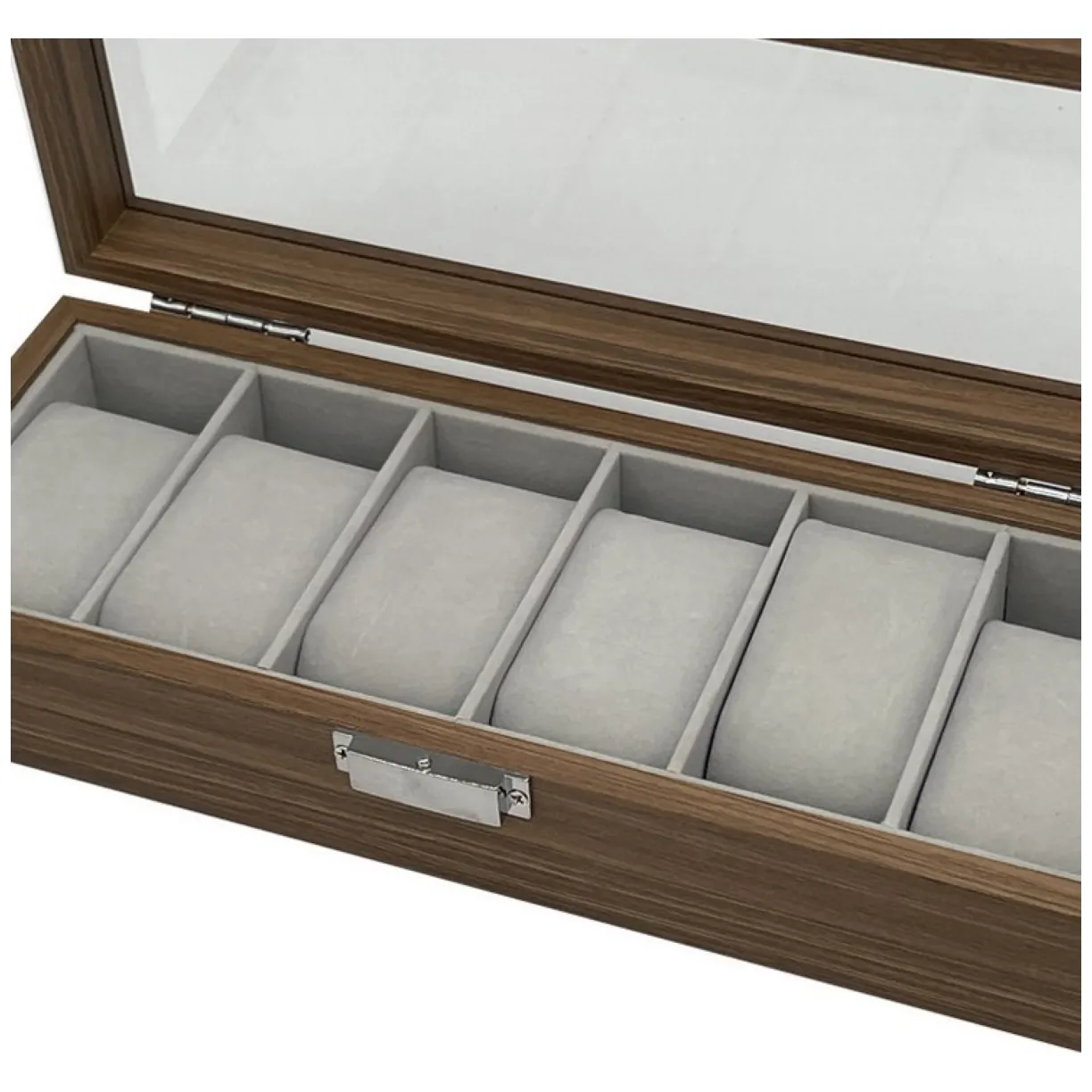 Szkatułka na 6 zegarków, etui, organizer zamykany ze szkłem 31x12x7,5cm PDMDF04 - obrazek 4