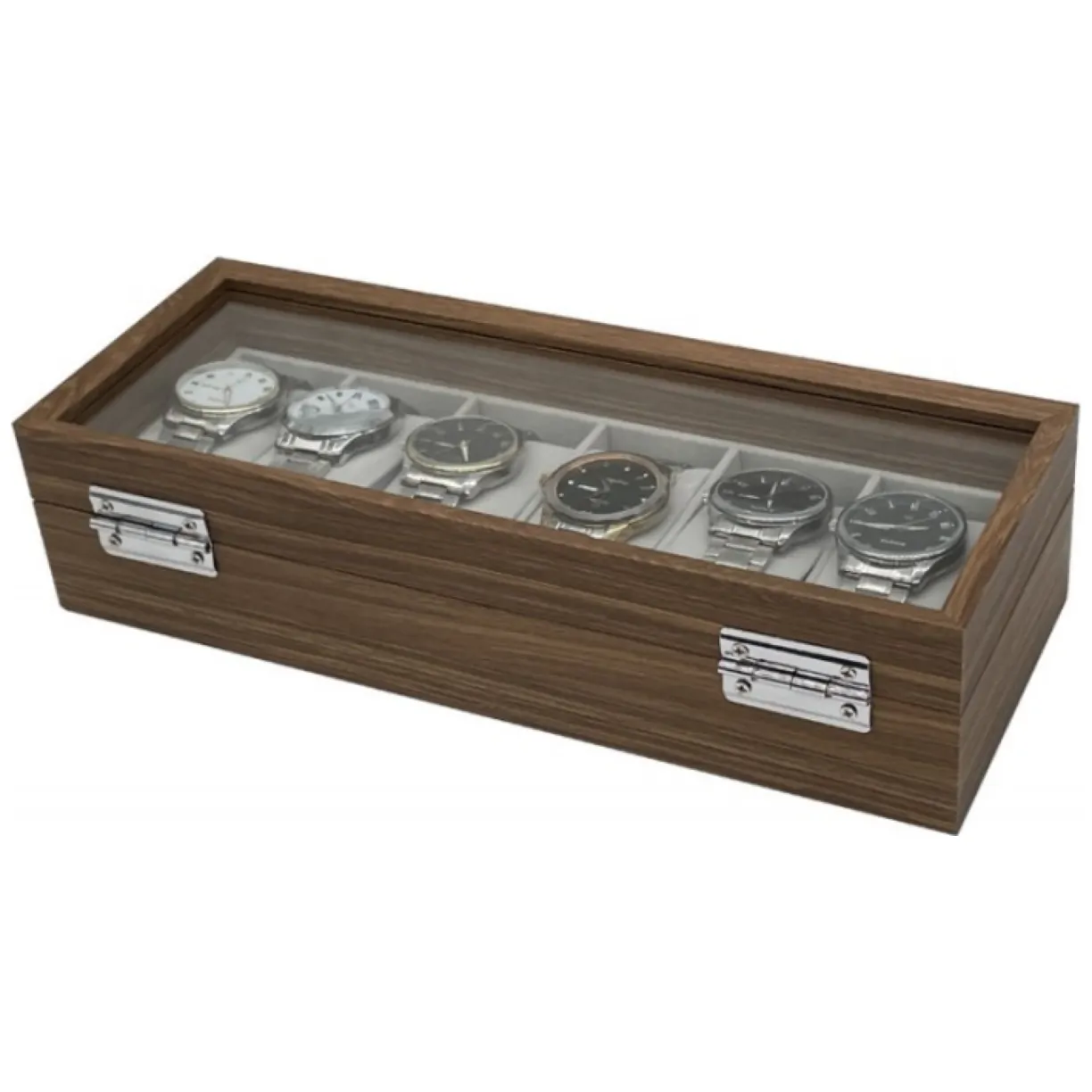 Szkatułka na 6 zegarków, etui, organizer zamykany ze szkłem 31x12x7,5cm PDMDF04 - obrazek 5