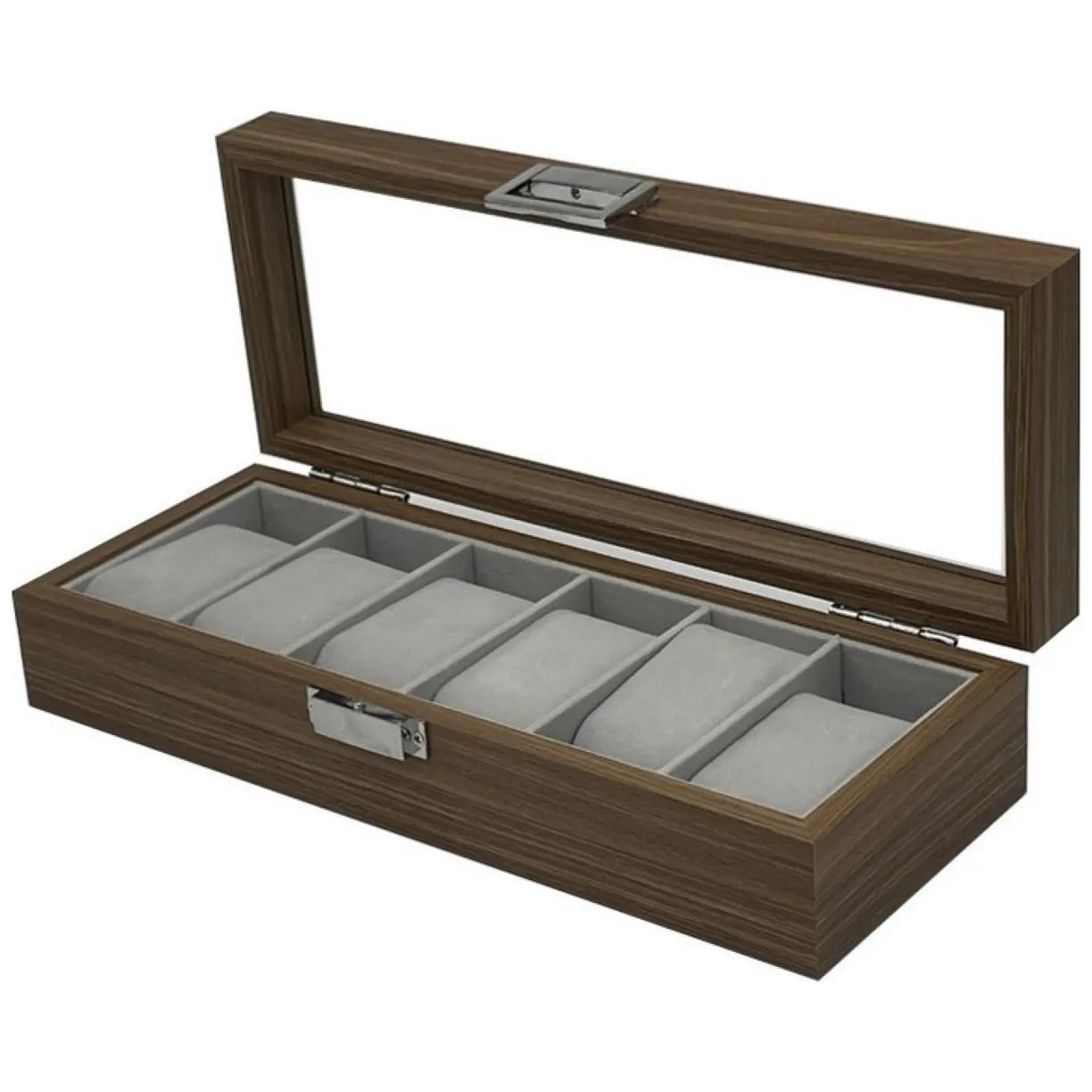 Szkatułka na 6 zegarków, etui, organizer zamykany ze szkłem 31x12x7,5cm PDMDF04 - obrazek 6