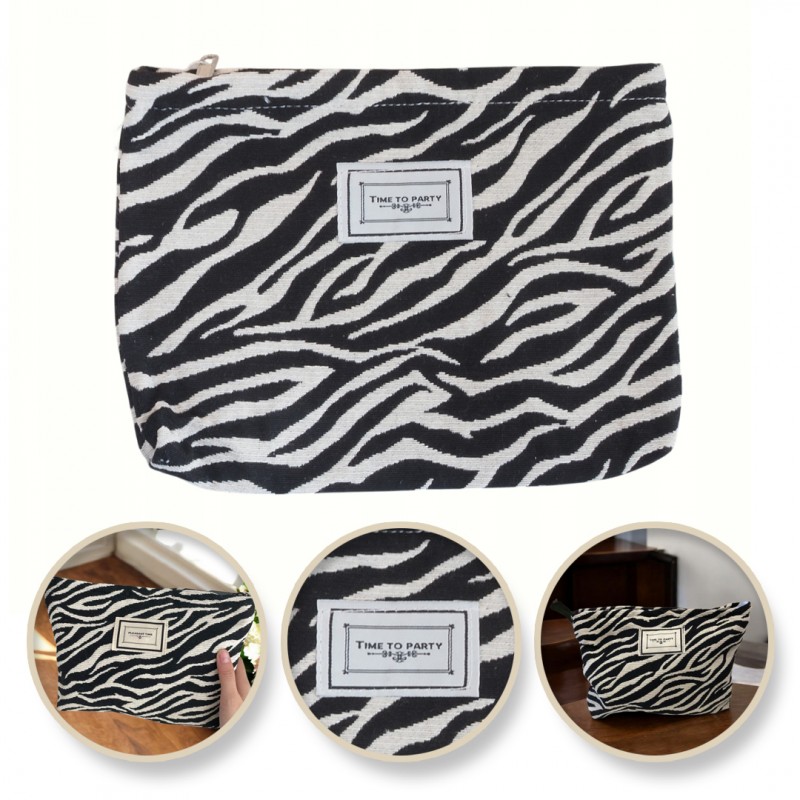 Kosmetyczka jednokomorowa zeberka czarno biała 25 x 5 x18 cm KS116