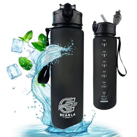 Butelka na wodę, sportowy bidon matowy 750ML czarny ECARLA SPORTS BD48