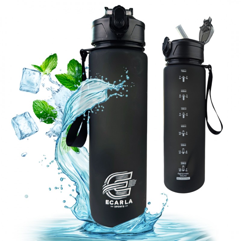 Butelka na wodę, sportowy bidon matowy 750ML czarny ECARLA SPORTS BD48