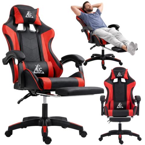 Fotel gamingowy obrotowy z podnóżkiem EC GAMING masażer KO24CZE