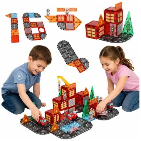 Klocki magnetyczne konstrukcyjne 3D straż pożarna 2 samochody 92 elementy