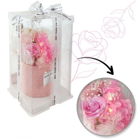 Bukiet zapachowych kwiatów mydlanych w pudełku na prezent, świecące LED BUK21