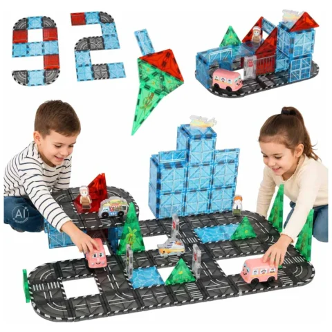 Klocki magnetyczne konstrukcyjne 3D miasto samochody 91 elementów