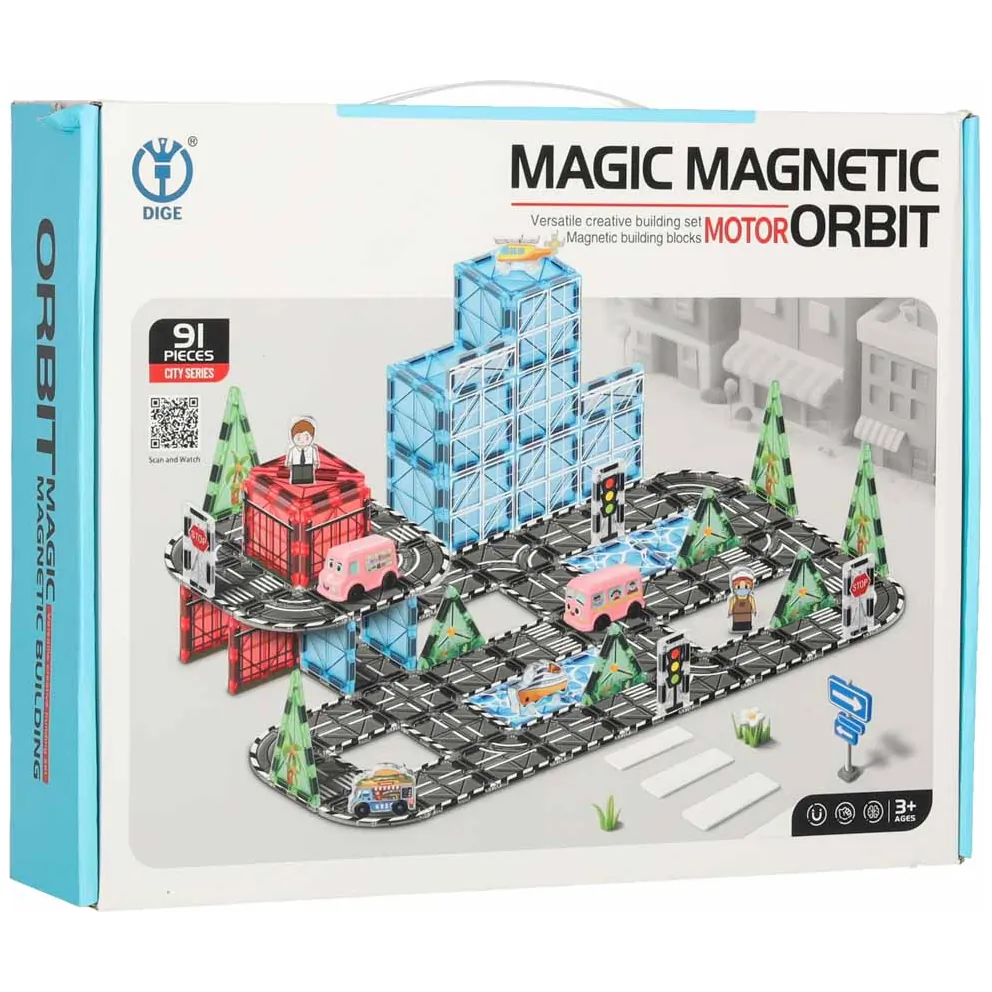 Klocki magnetyczne 3D zestaw konstrukcyjny miasto z autkami 91 szt. - obrazek 6