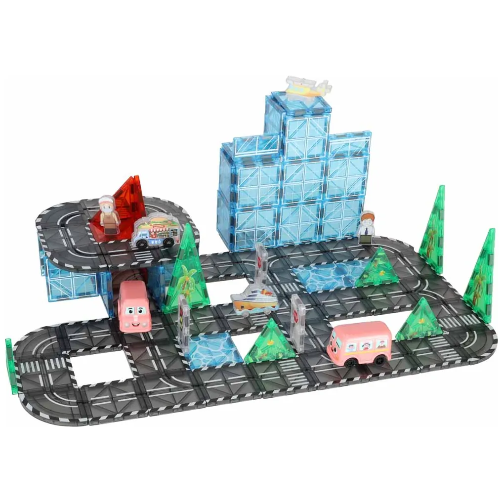 Klocki magnetyczne 3D zestaw konstrukcyjny miasto z autkami 91 szt. - obrazek 8