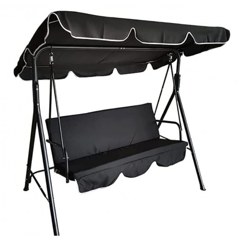 Huśtawka ogrodowa 3-osobowa z baldachimem i 2 poduszkami, czarna HO01CZ - obrazek 3
