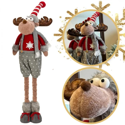 Renifer świąteczny na Boże Narodzenie, wyciągane nogi, z pluszu, 60-90 cm - KSN203