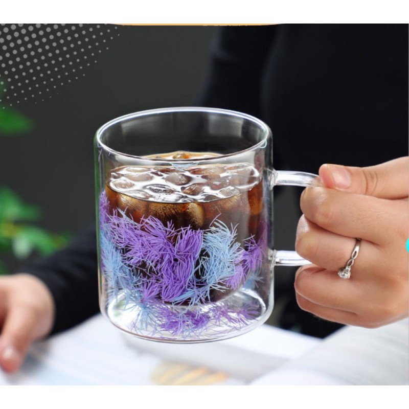 Szklanka termiczna z elementami roślinnymi w środku, fiolet 300 ml 1szt SZK134 - obrazek 5