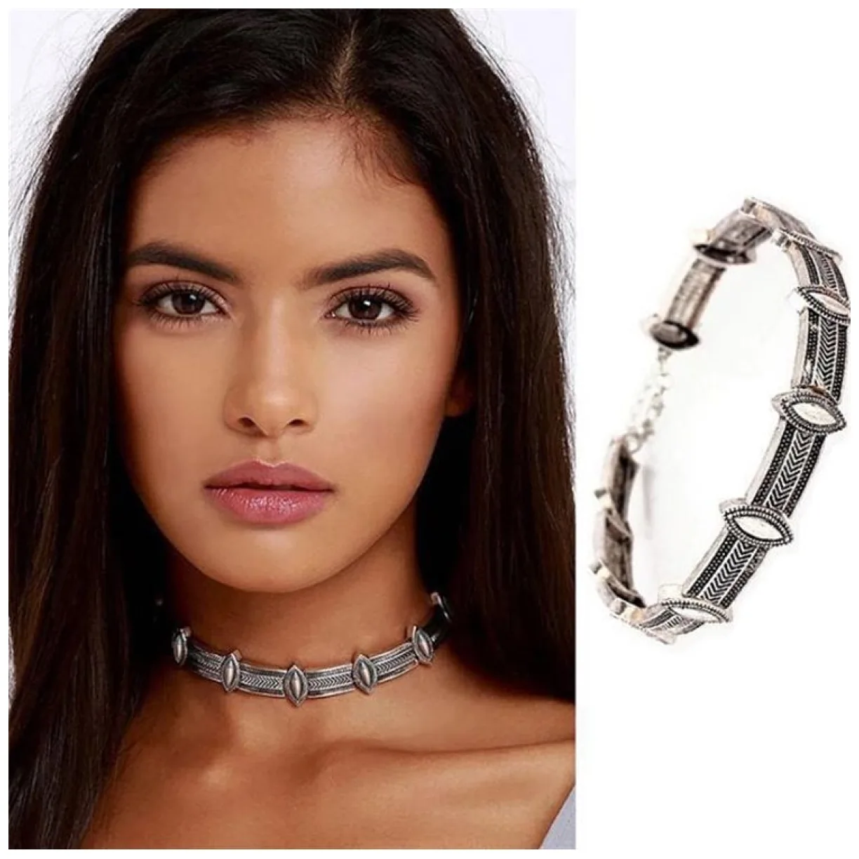 NASZYJNIK CHOKER METAL, BOHO, GRUBY - obrazek 3