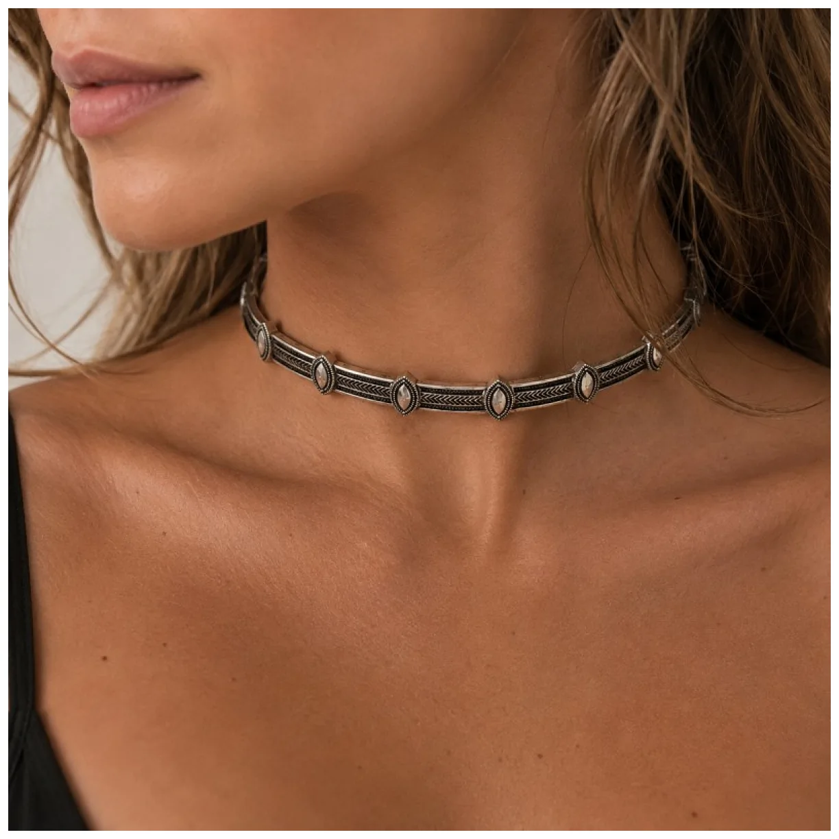 NASZYJNIK CHOKER METAL, BOHO, GRUBY - obrazek 6