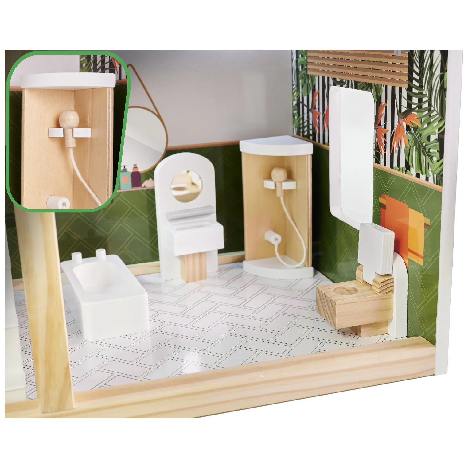 Drewniany domek dla lalek boho 3-piętrowy z oświetleniem LED 78 cm - obrazek 18