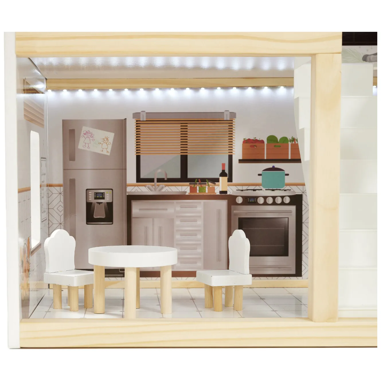 Drewniany domek dla lalek boho 3-piętrowy z oświetleniem LED 78 cm - obrazek 6
