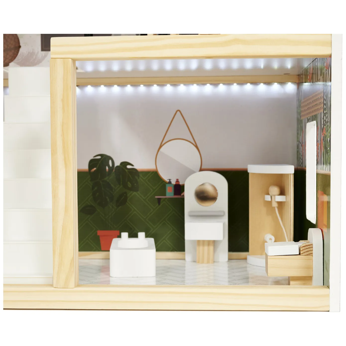 Drewniany domek dla lalek boho 3-piętrowy z oświetleniem LED 78 cm - obrazek 7