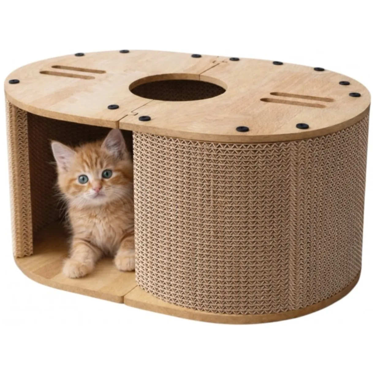 Tekturowy drapak dla kota, budka, domek, legowisko - 57 x 39,5 x 25 cm - obrazek 5