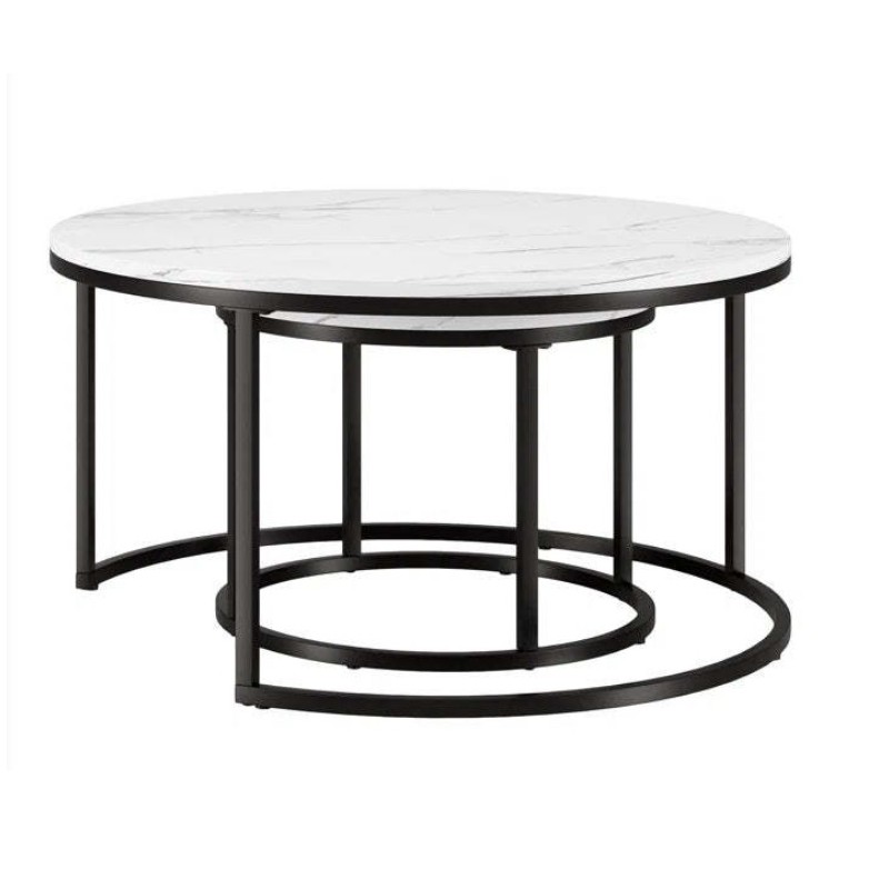 Zestaw okrągłych stolików kawowych 2w1 biało czarny marmur 60 i 80 cm STL14BCZ - obrazek 4
