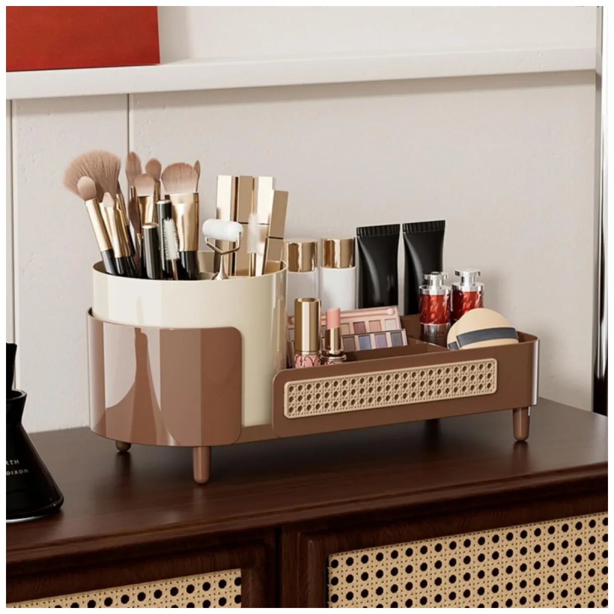 Organizer na pędzle, kosmetyki, plecionka wiedeńska obrotowy 34,5x14x15 cm CB75BR - obrazek 5