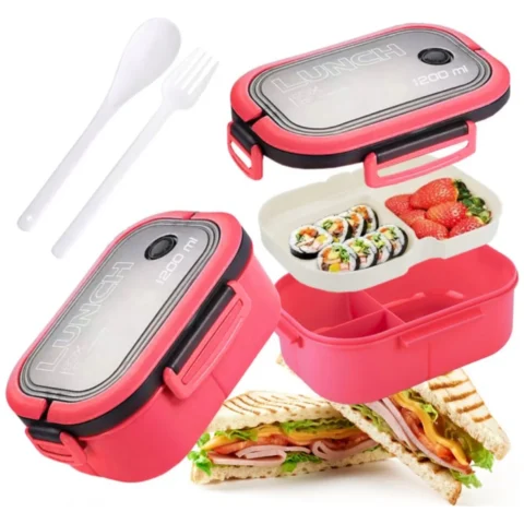 Śniadaniówka LUNCH BOX ze sztućcami 21 x 14,5 x 8cm fuksja PJM44F