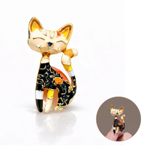 Broszka ozdobna - kolorowy emaliowany KOT BZ232