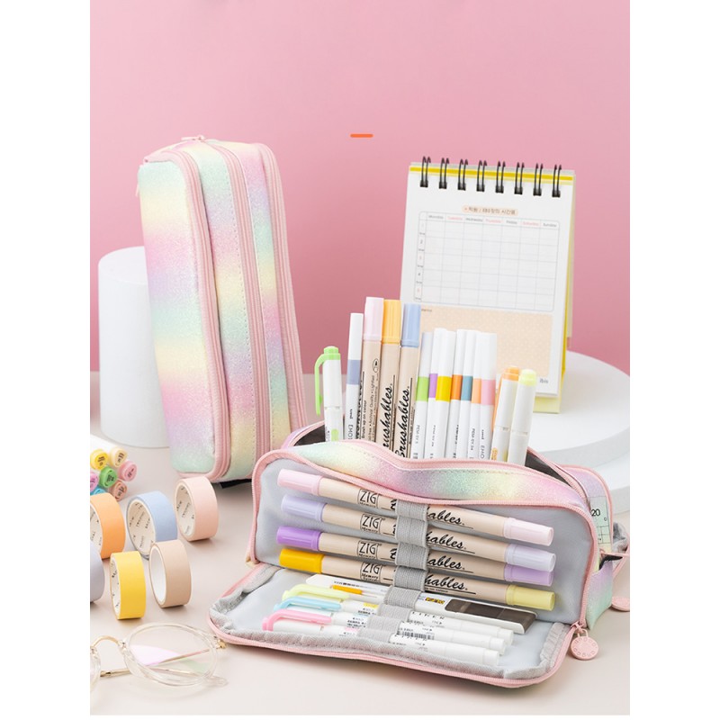 DUŻY PIÓRNIK WIELOFUNKCYJNY SASZETKA TRZYKOMOROWY TĘCZOWY PR02 - obrazek 7