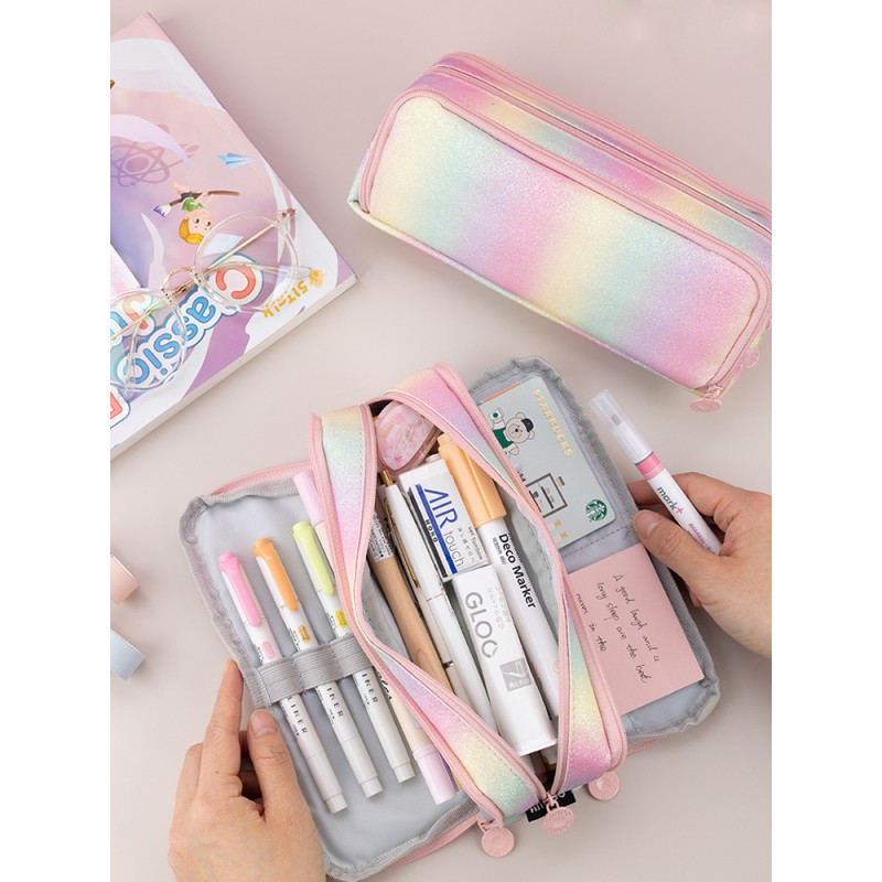 DUŻY PIÓRNIK WIELOFUNKCYJNY SASZETKA TRZYKOMOROWY TĘCZOWY PR02 - obrazek 8