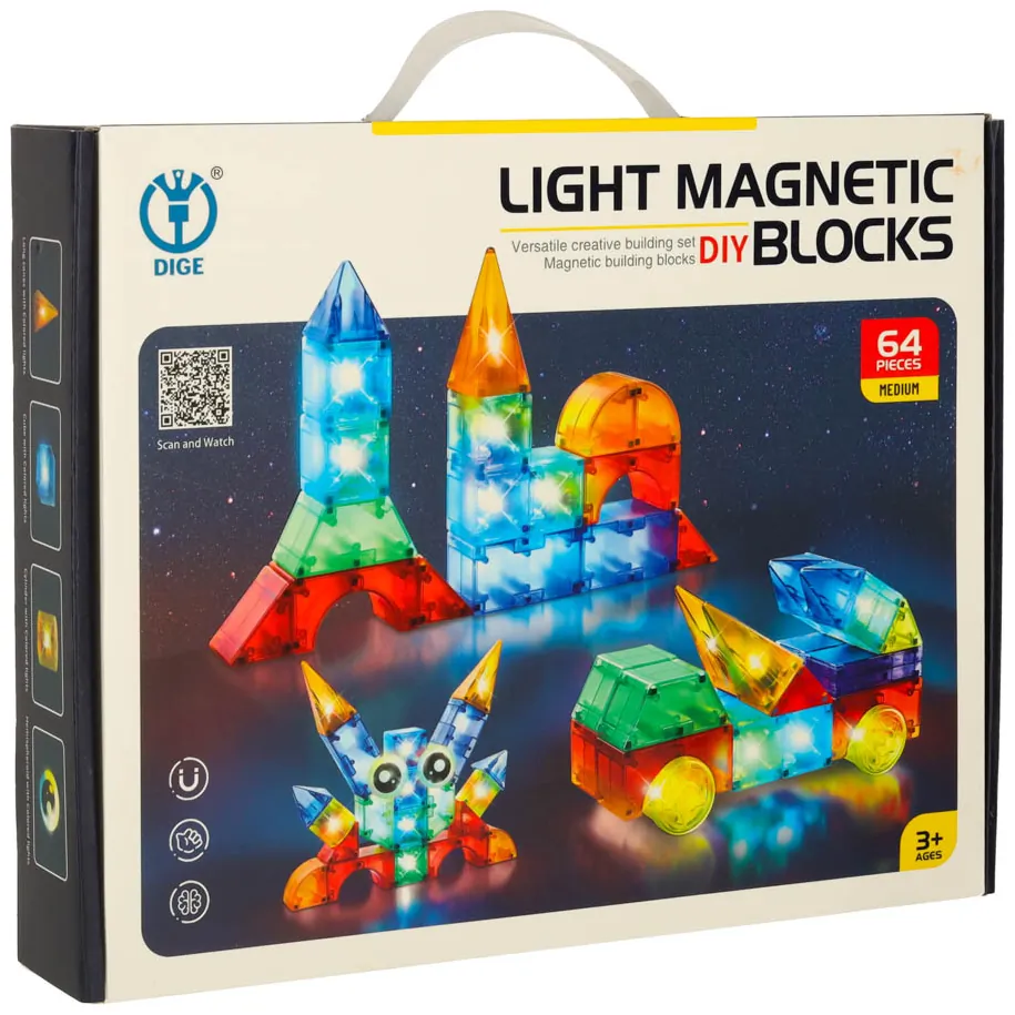 Klocki magnetyczne świecące konstrukcyjne 3D 64 el. dla dzieci - obrazek 11