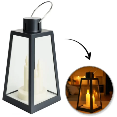 Lampion dekoracyjny LED czarny 11x22 cm z migającym płomieniem do wnętrz