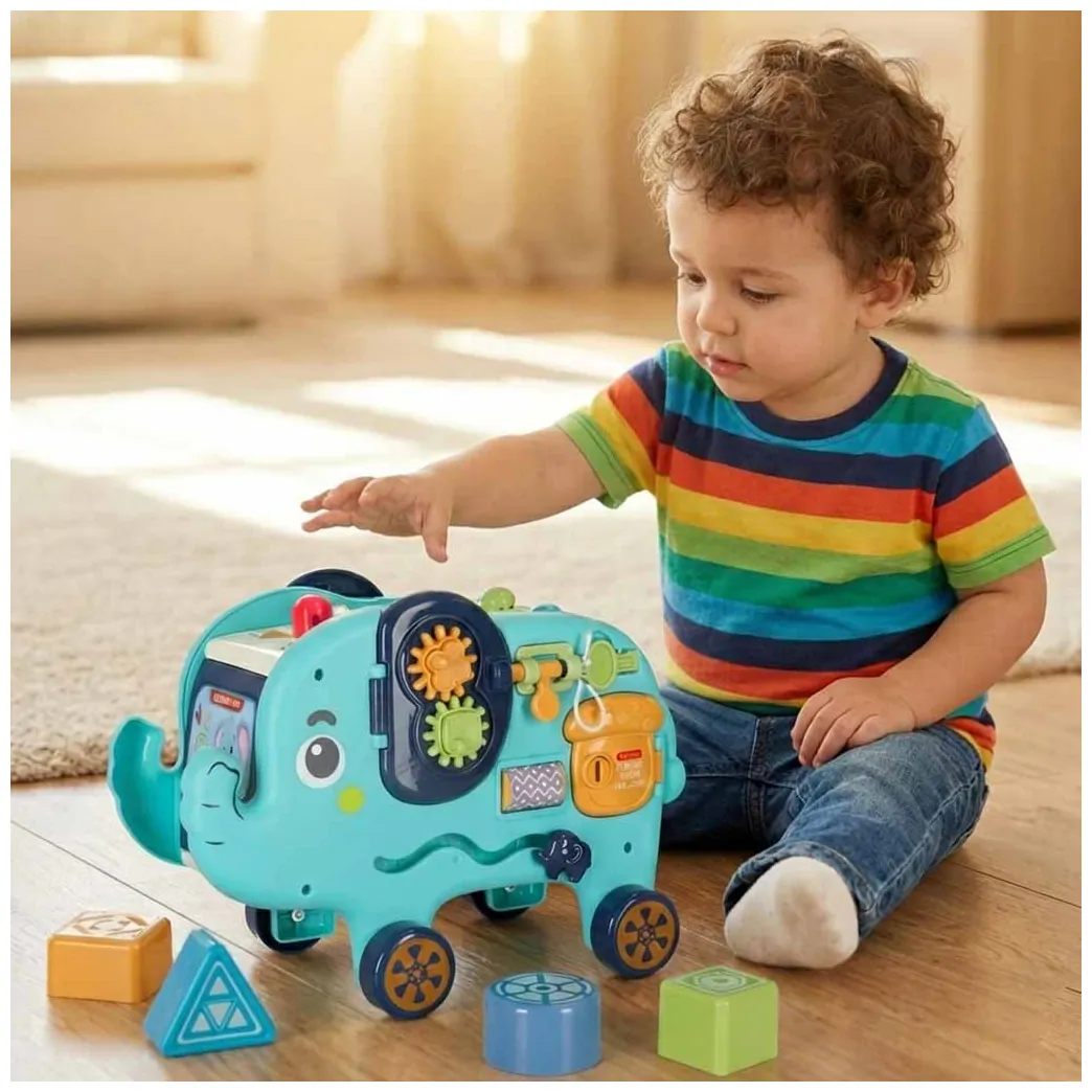 Słonik interaktywny Montessori wbijak sorter klocki młotek edukacyjny 26cm - obrazek 14