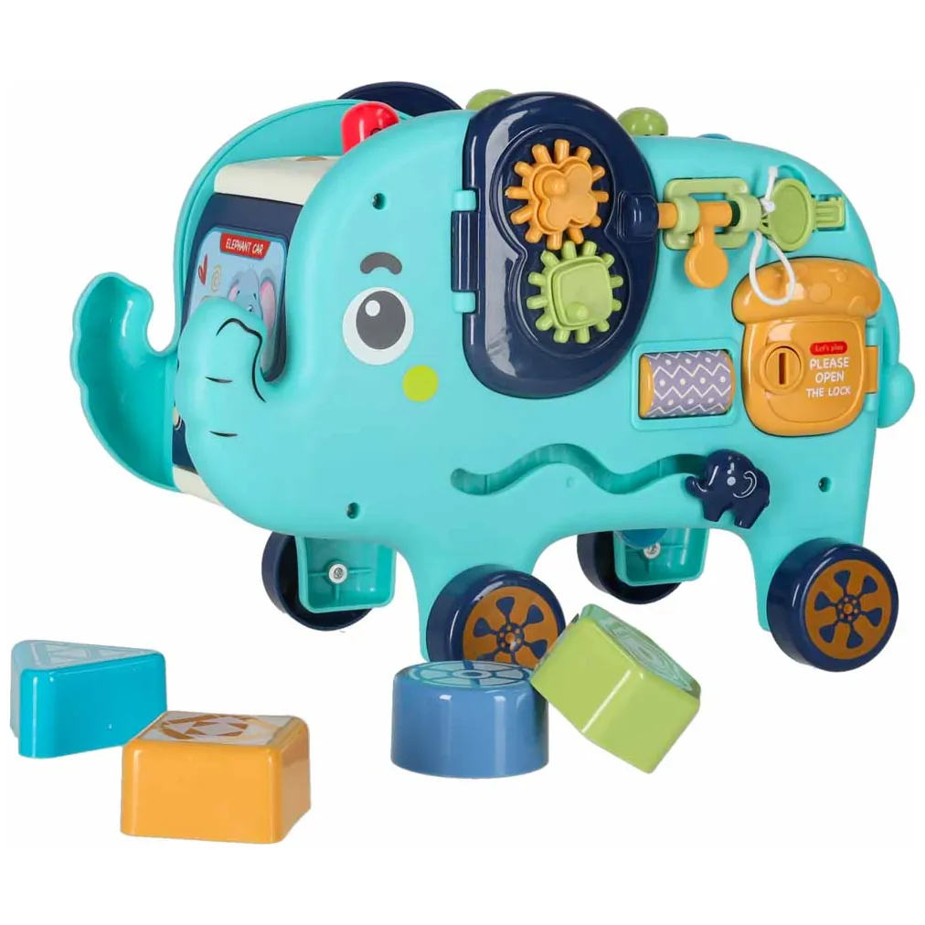 Słonik interaktywny Montessori wbijak sorter klocki młotek edukacyjny 26cm - obrazek 5