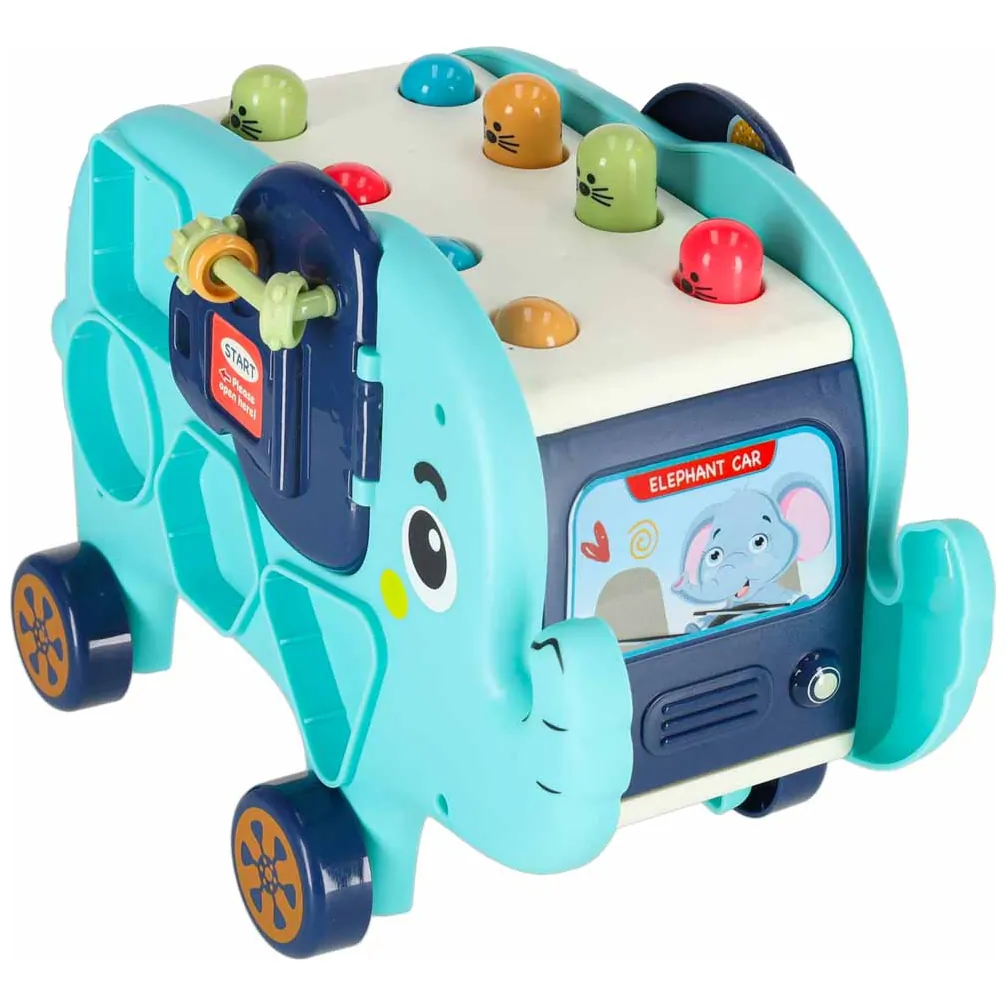Słonik interaktywny Montessori wbijak sorter klocki młotek edukacyjny 26cm - obrazek 6