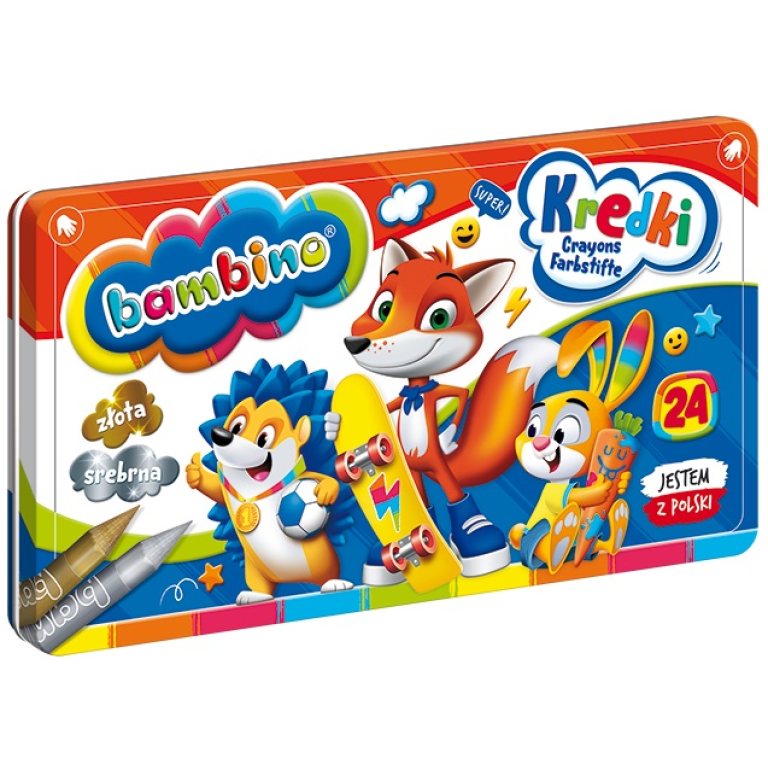 Kredki w metalowym pudełku 24 kolory + temperówka BAMBINO