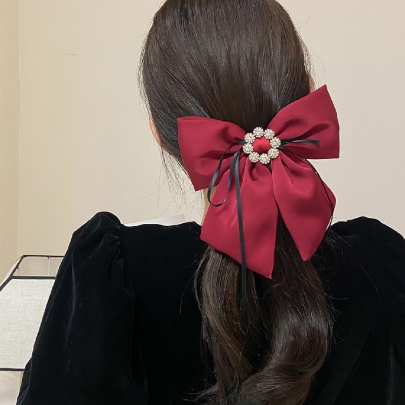 Spinka klamra do włosów Bordowa Kokarda z diamencikami XL SP441BOR - obrazek 3