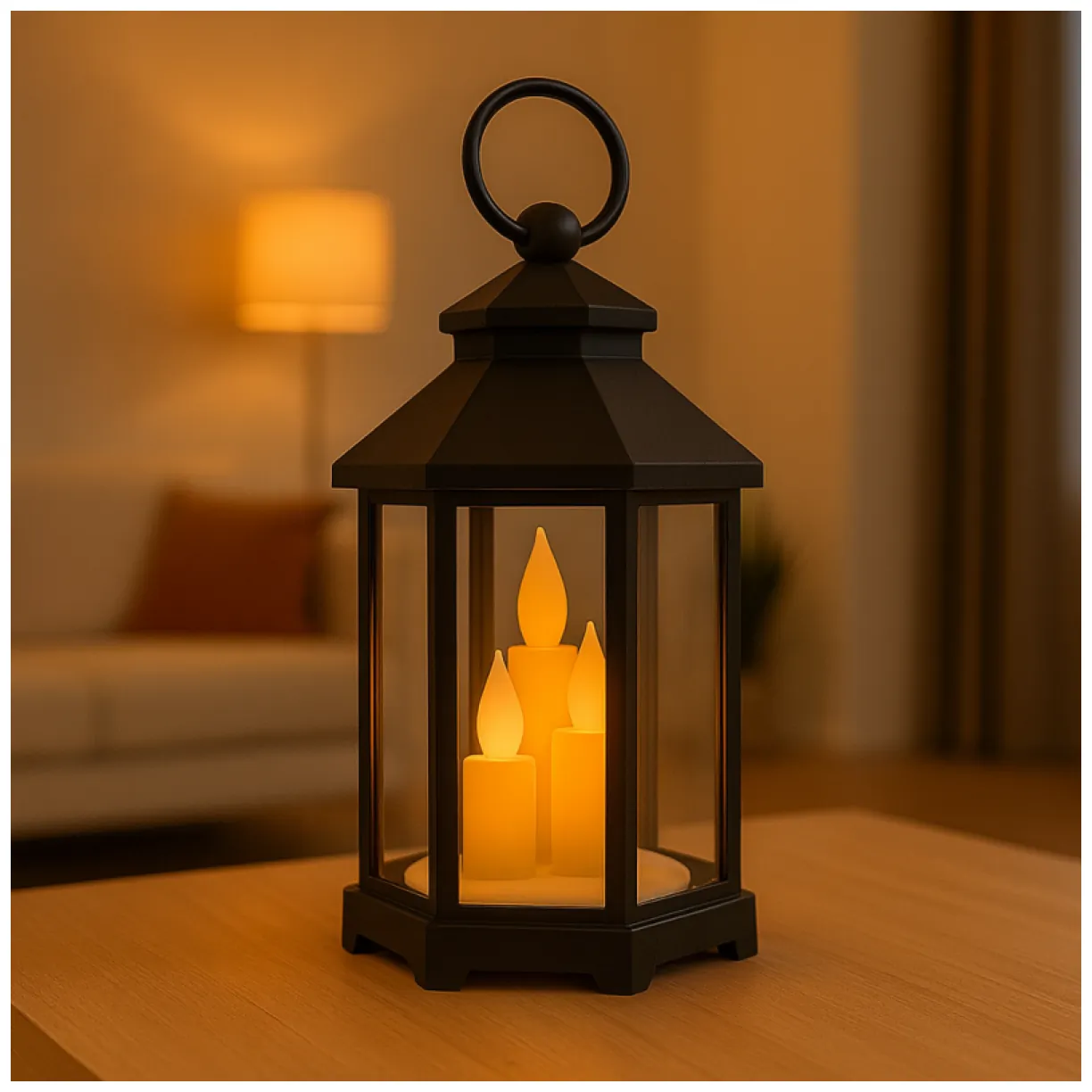 Lampion dekoracyjny LED z imitacją świec 12 x 21 cm - LAMP53 - obrazek 2