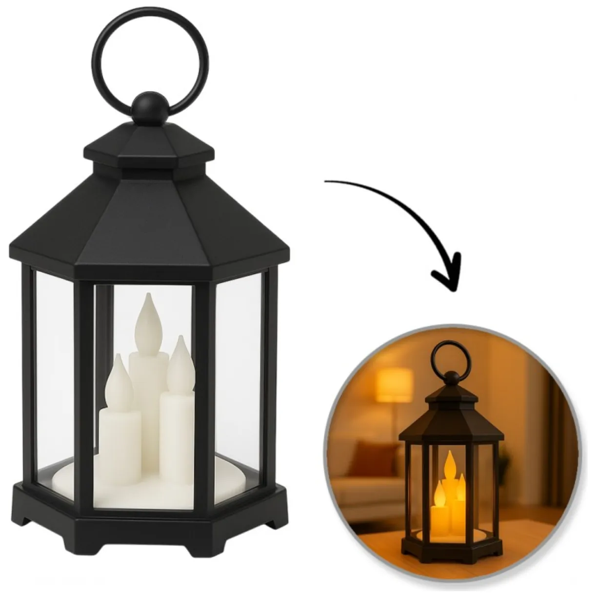 Lampion dekoracyjny LED z imitacją świec 12 x 21 cm - LAMP53