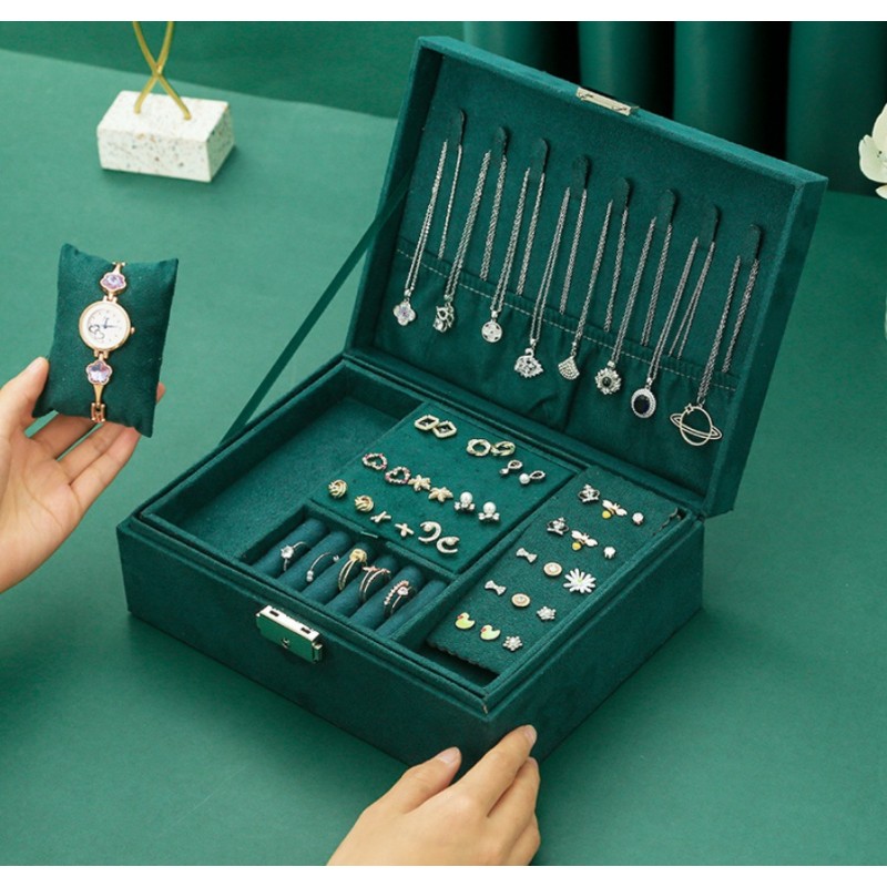 Szkatułka na biżuterię kuferek etui organizer butelkowa zieleń pudełko PD133 - obrazek 2