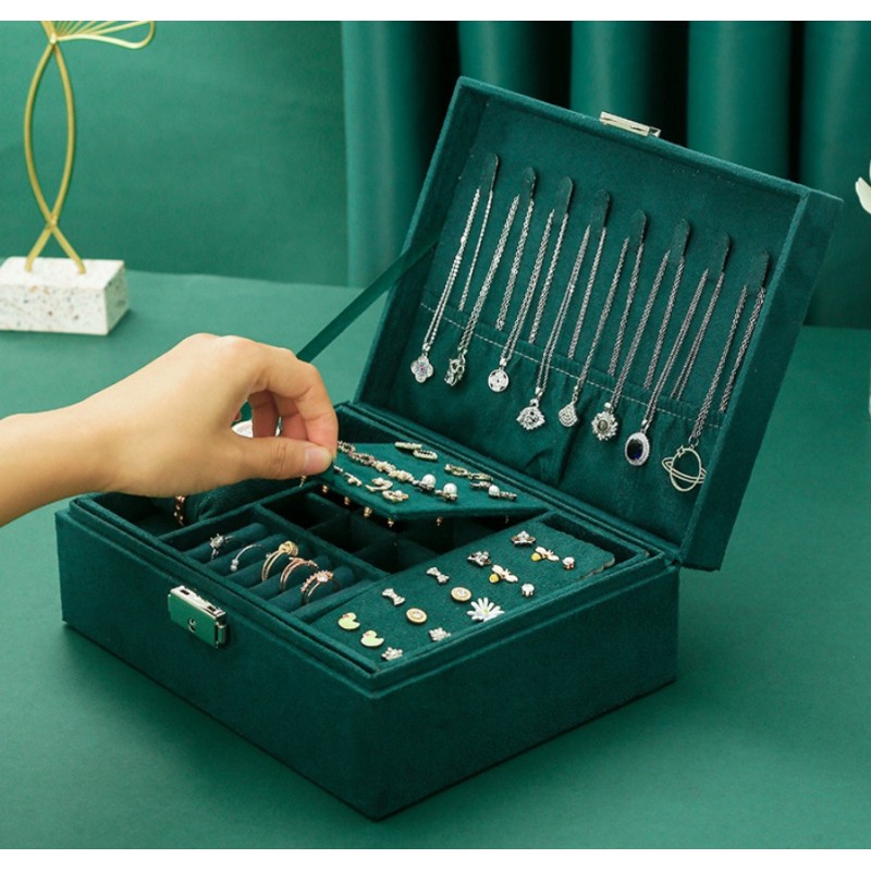 Szkatułka na biżuterię kuferek etui organizer butelkowa zieleń pudełko PD133 - obrazek 3